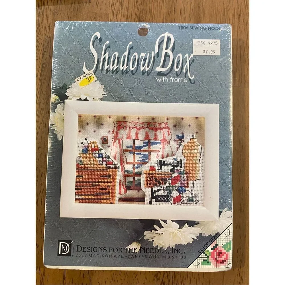 7506 Sewing Nook Framed Designs for Needle Cross Stitch Kit Shadow Box NEW
